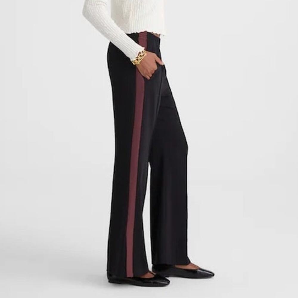 Madewell Pull-On Bootcut Track Pant Jet Black Brown Stripe Size XS Petite NWT